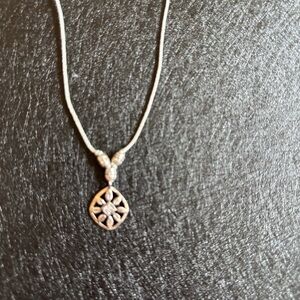 Silpada Sterling Silver Starlight CZ Flower green cord necklace 16 inch EUC